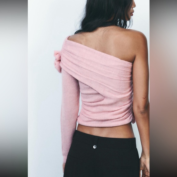 Zara raised floral knit top, pastel pink, 2025 - Picture 10 of 10